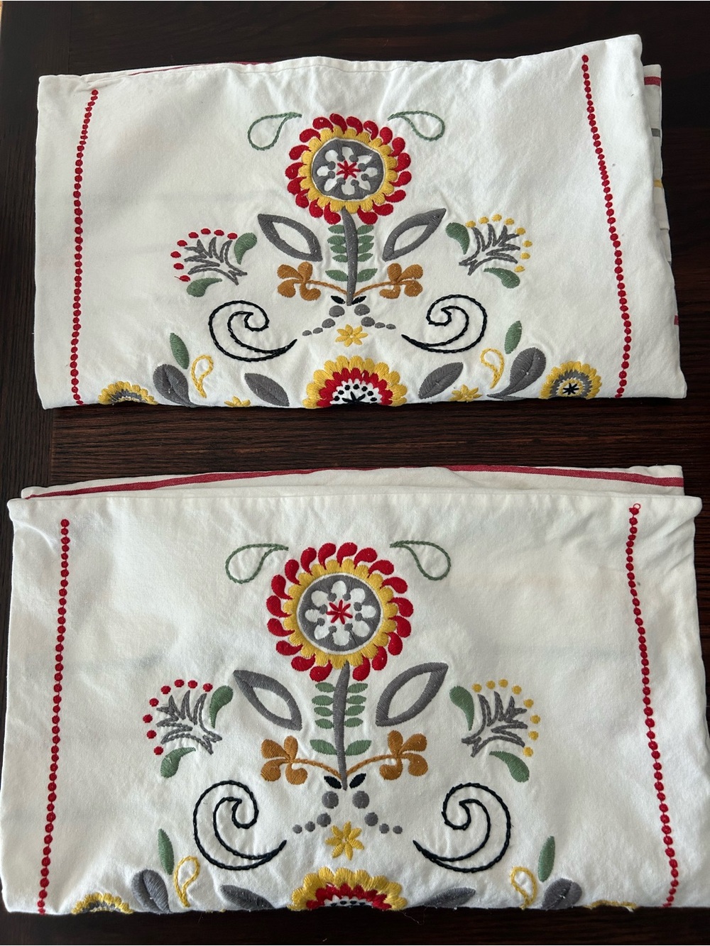 IKEA Embroidered Floral Pillow Cases- White with Red, Yellow & Green - Picture 5 of 5